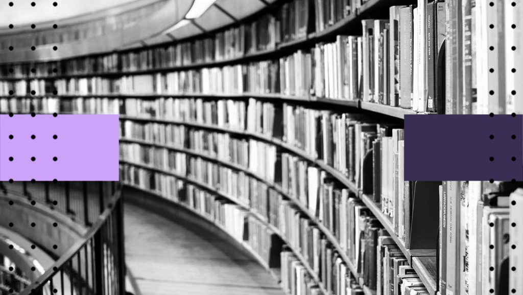 Wide angle shot of library shelves
